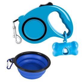 3-In-1 Dog Traction Rope And Folding Bowl Set (Color: Blue)