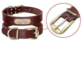 Custom Engraved Leather Dog Collar With Golden Nameplate - Personalized Identification For Medium To Large Dogs (Color: Two Brown, size: Xl)