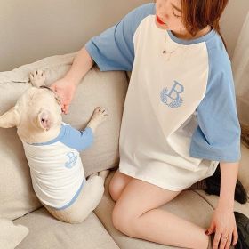 Double Yarn Stretch Dog Clothing Short Sleeve Parent-Child Set (Color: Blue, size: Xxl)
